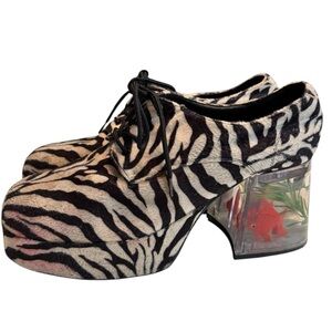 Zebra Print PIMP Funtasma Fishbowl Funky Platform Shoes Clear Heel Men’s 11